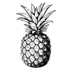 Obraz premium Detailed engraving of a pineapple showcasing its unique texture and leaves in a vector format