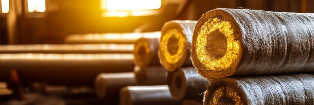 Insulated Pipes Ready for Installation - Industrial of rockwool insulated heating pipes, symbolizing energy efficiency, industrial strength, thermal protection, construction progress