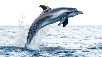 Curious dolphin leaping out of water, joyful summer scene, isolated on white background, PNG format