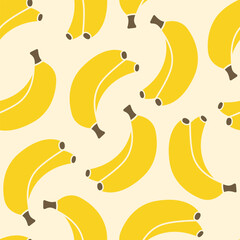 Yellow bananas on beige background. Vector seamless pattern. Exotic tropical fruit.
