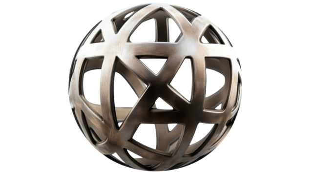 Abstract metallic sphere rotating on transparent background