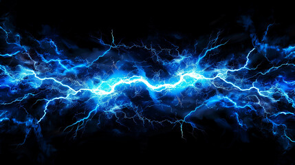 Fototapeta na wymiar An explosion of blue electricity erupting against a black background, with dynamic, electric tendrils of light bursting outwards in a violent yet mesmerizing display. The vibrant blue energy crackles 