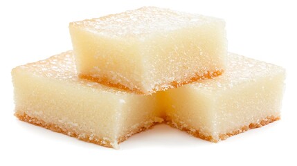 Sweet Coconut Candy Cubes Stacked on White Background