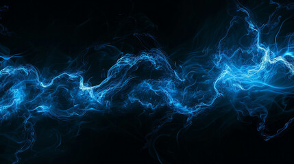 A visual representation of blue electricity flowing against a black background. The electric currents are depicted as vibrant, glowing blue lines, crackling with energy as they move through the darkne