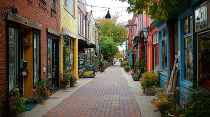 A narrow urban street lined with brick building and colorful graffiti, showcasing city life.