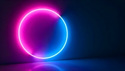 Obraz premium Un círculo de neón con un degradado de rosa a azul, sobre un fondo oscuro