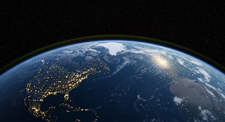 Spectacular Earth view from orbit showcasing continents and radiant city lights