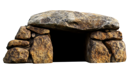Dolmen portal tomb showing dark entrance and transparent background