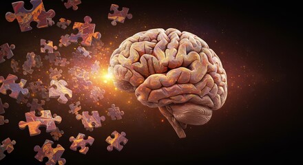 Human brain assembled from puzzle pieces representing memory and cognition