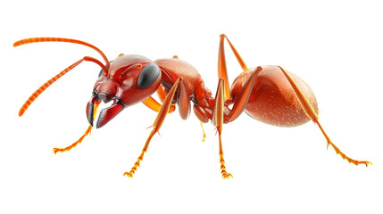 Red ant walking on transparent background showing its powerful mandibles