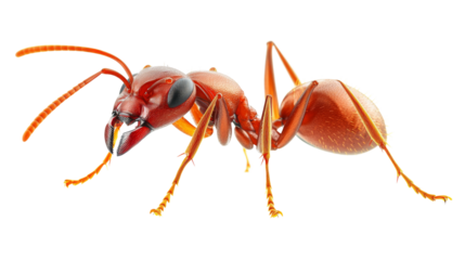 Red ant walking on transparent background showing its powerful mandibles