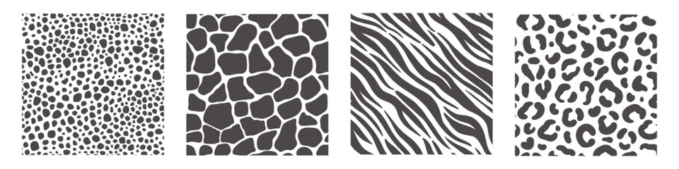set of patterns with animal prints drawn in cartoon style