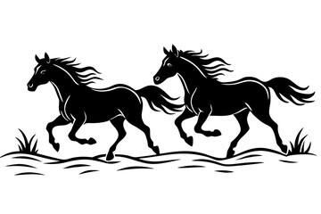 Galloping Wild Horses Vector Illustration – Open Plains Scene
