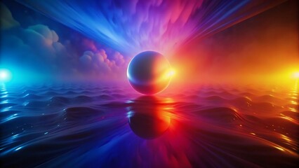 Abstract Sphere in Colorful Light Rays