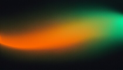 Obraz premium Dark grainy gradient background green orange abstract glowing colors on black backdrop noise texture banner poster header design