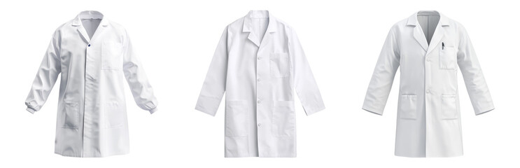Various Styles of White Lab Coats for Professionals Isolated on transparent background