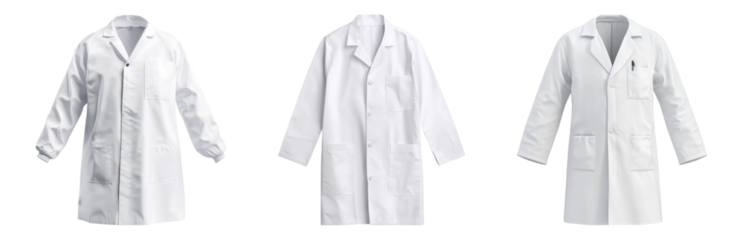 Various Styles of White Lab Coats for Professionals Isolated on transparent background