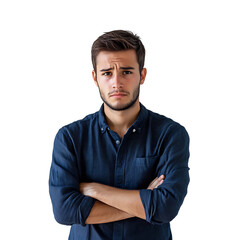 Thoughtful Young Man in a Moment of Reflection, isolated on Transparent Background