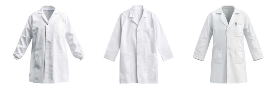 Various Styles of White Lab Coats for Professionals Isolated on transparent background