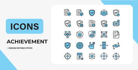 Set of winning award and prize icons, trophy reward, victory trophy signs depicting an award, victory cup achievement, winner medal - stock vector