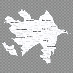 Azerbaijan map vector illustration on white background. Map have all province and mark the capital city of Azerbaijan isolated on transparent background. Vector