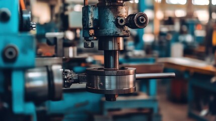 Fototapeta premium Industrial Machine Tool in Workshop Setting with Focused Detail