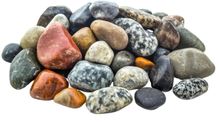 Pile of colorful pebbles forming a small mound on transparent background