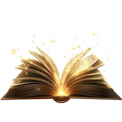 ? A small open book with glowing light coming from the pages isolated on transparent background