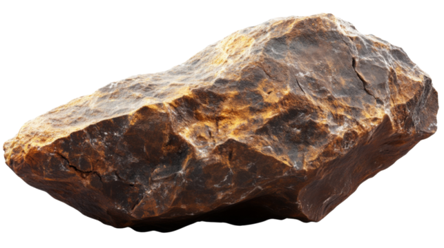 Large brown and gold rock isolated on transparent background