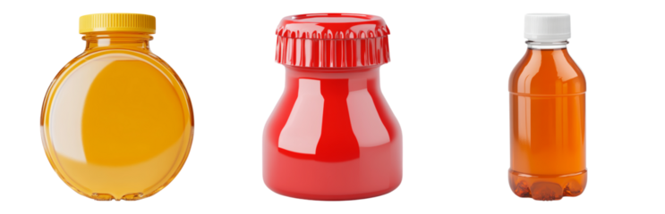 Bottles of Various Shapes and Sizes Isolated on transparent background