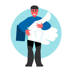 man holding thumb up sign