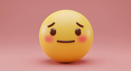 Fototapeta premium Sad yellow emoji with pink cheeks expressing disappointment or concern