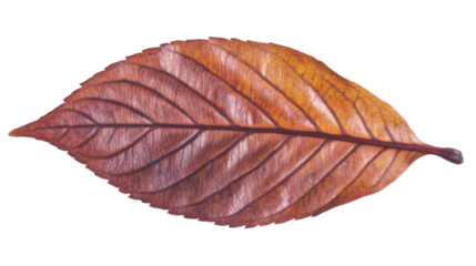 Dried orange leaf isolated on transparent background showing veins