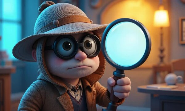 Cute Cartoon Detective with Magnifying Glass
