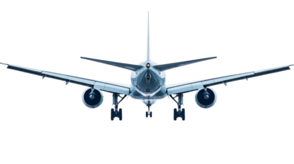 Modern passenger airplane landing with transparent background