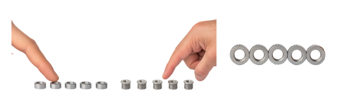 Precision Measuring with Hand and Small Cylindrical Weights Isolated on transparent background