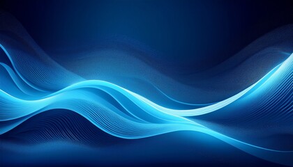 Fototapeta premium Glowing abstract light blue wave on dark blue background grainy texture banner poster header design