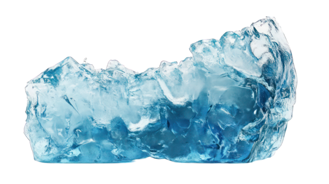 A frosty chunk of blue ice featuring natural cracks and a cool texture, placed on a white background --ar 16:9 - Powered by Adobe