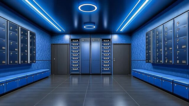 Futuristic Server Room Ambiance, Data Center Hallway Visualization