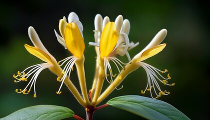 Goat-leaf honeysuckle (Lonicera caprifolium) flowering plant, close up