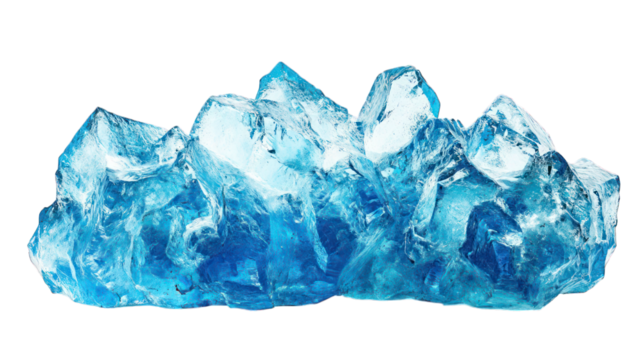 A frosty chunk of blue ice featuring natural cracks and a cool texture, placed on a white background --ar 16:9