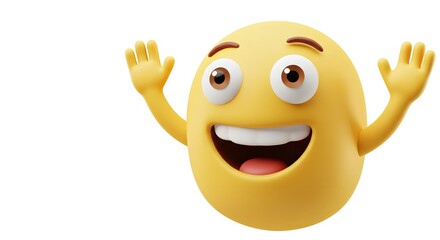 Excited yellow emoji with raised arms against a clean white background