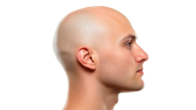 Profile of bald man with transparent background