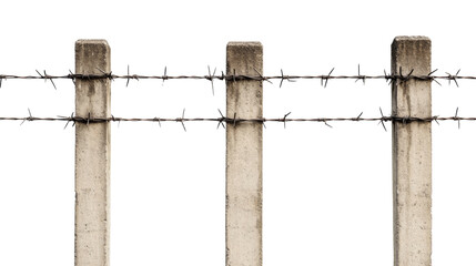 Naklejka premium Concrete poles supporting barbed wire on transparent background
