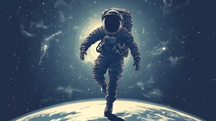 Obraz premium Astronaut Floating Above Earth in Starry Space
