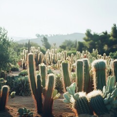 Desert landscape with various cacti in morning light.  Possible use  nature background