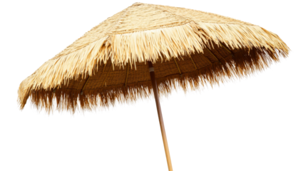 Tiki hut straw parasol offering shade on transparent background