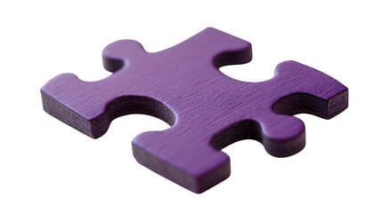 Obraz premium A purple puzzle piece with a matte surface, representing collaboration and problem-solving, placed on a white background --ar 16:9
