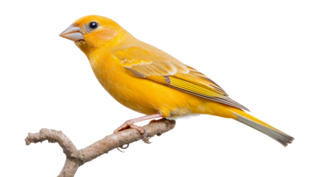 Saffron finch perching on branch with transparent background
