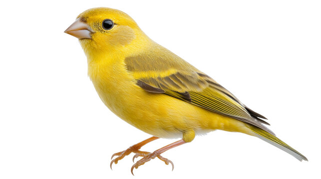 Saffron finch perching on transparent background, showing colorful plumage